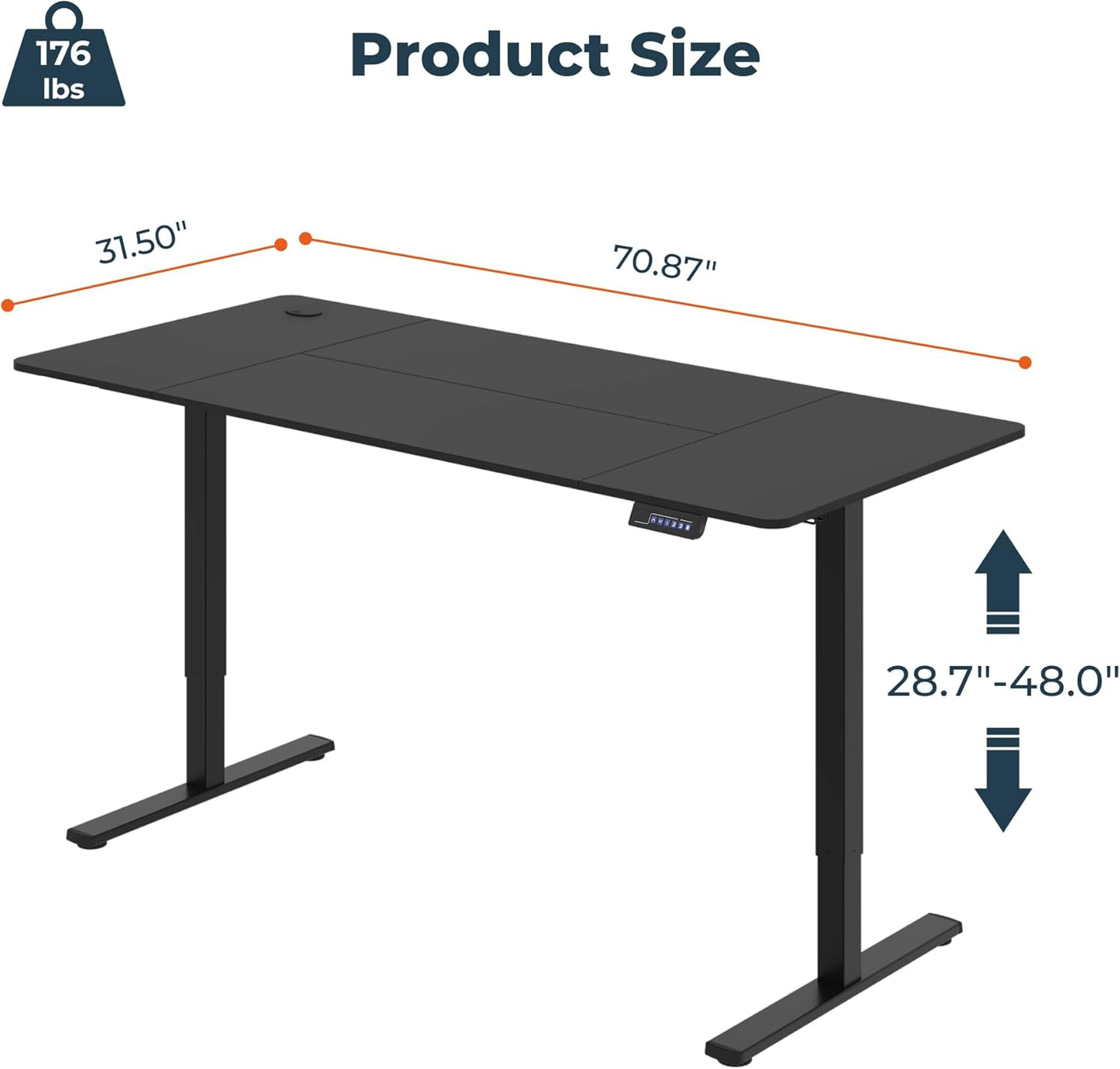 Adjustable Stand Up Desk, Large 71x31 Inches Height Adjustable Standing Desk with Cable Management, Home Office Computer Desk with Memory Preset & Charging USB Port & Sedentary Reminder
