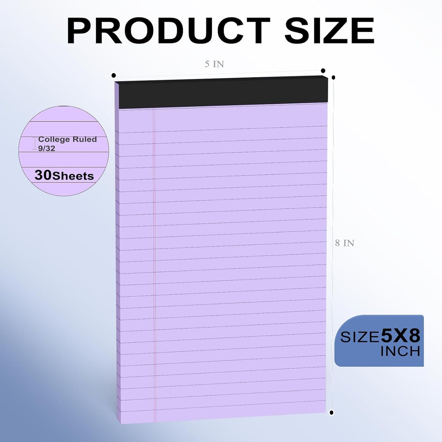 6pcs Small Note Pads, Purple Notepads 5x8 College Ruled Notebook, Writing Pads 5 x 8, Legal Pads, Memo Pad Paper Perforate Narrow Ruled Notebooks for Work, School, Office,30 Sheets/Pack