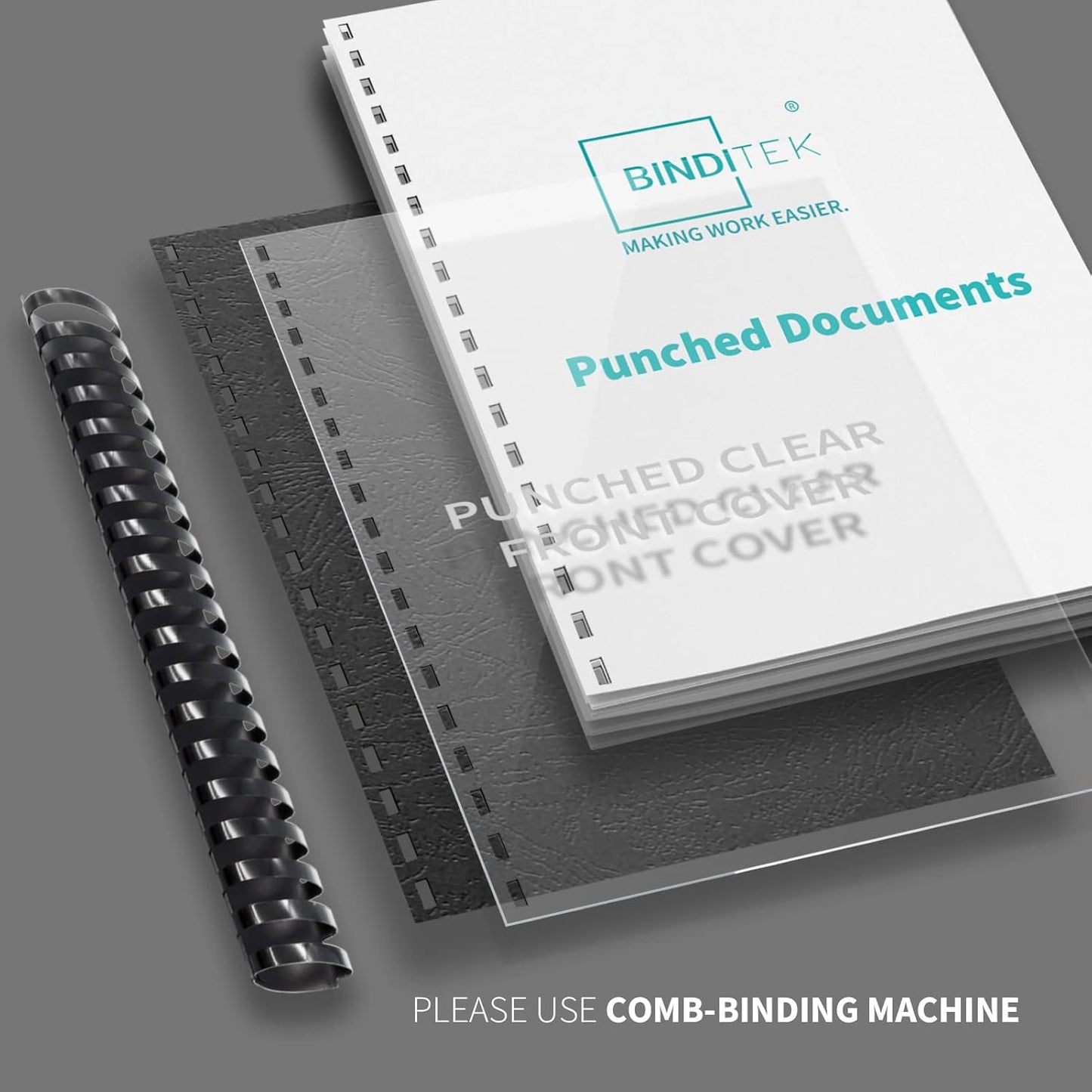 Binditek 10 Pack Plastic Binding Comb Spines, 2 Inch Diameter, 450 Sheet Capacity, 19 Ring, for Letter Size, Black, for Students and Coworkers