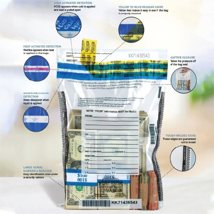 BankSupplies Ultima Blue Clear Deposit Bags | 10W x 14H | Pack of 100 | Transit, Transfer, Valuables | Tamper Evident Tape | Captive Flap Closure | Security Deposit Bag