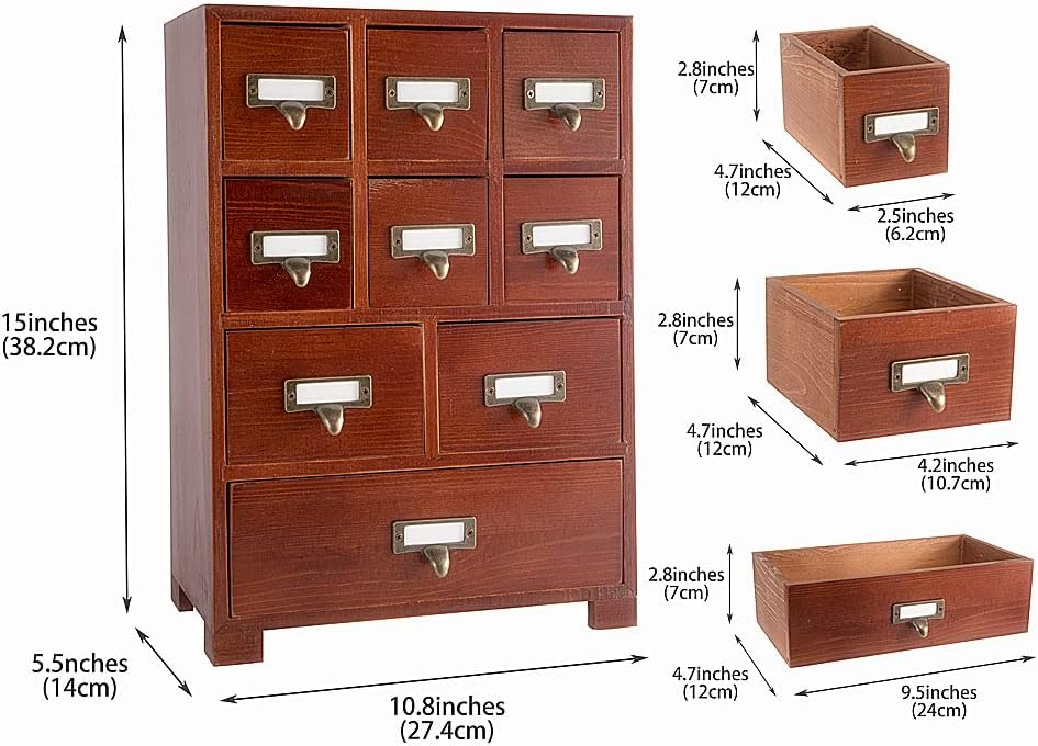 Apothecary Drawers Wooden Apothecary Cabinet with Drawers & Labels Rustic Library Card Catalog Cabinet Wooden Storage Box Desktop Organizer Herbal、Tea Bag、Jewelry Storage(Brown)