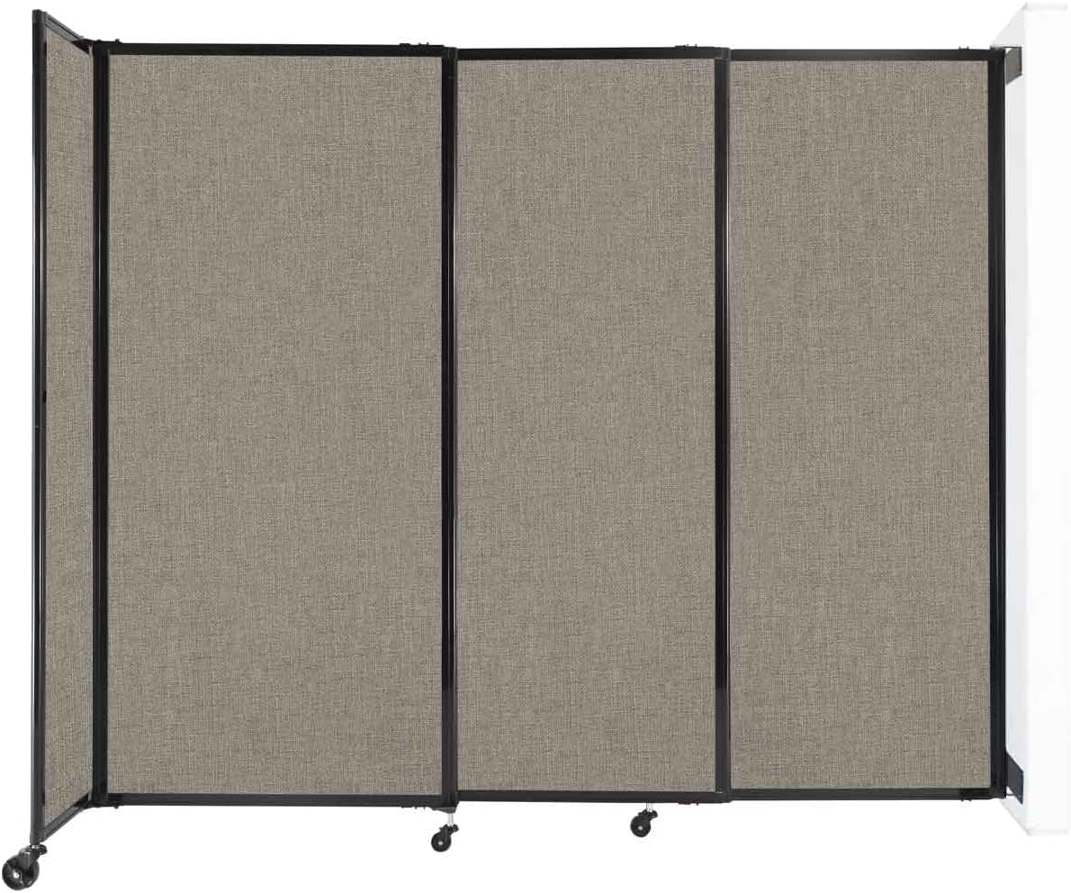 Wall-Mounted Sliding StraightWall Room Divider | Adjustable Widths | Locking Wheels | Room Separator | Up to 7'2" Wide x 6' Tall Warm Pebble Fabric Panels