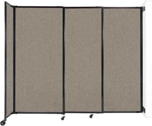 Wall-Mounted Sliding StraightWall Room Divider | Adjustable Widths | Locking Wheels | Room Separator | Up to 7'2" Wide x 6' Tall Warm Pebble Fabric Panels
