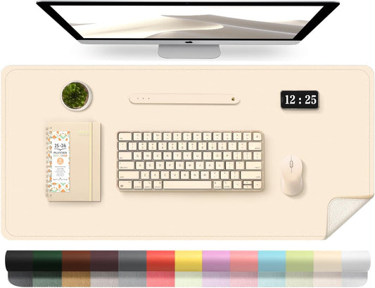 Leather Desk Pad Protector, Desk Mat, Large Mouse Pad, Non-Slip Desk Blotter, Office Laptop Desk Pad, PU Leather Desk Writing Pad for Office and Home (Beige, 31.5" x 15.7")