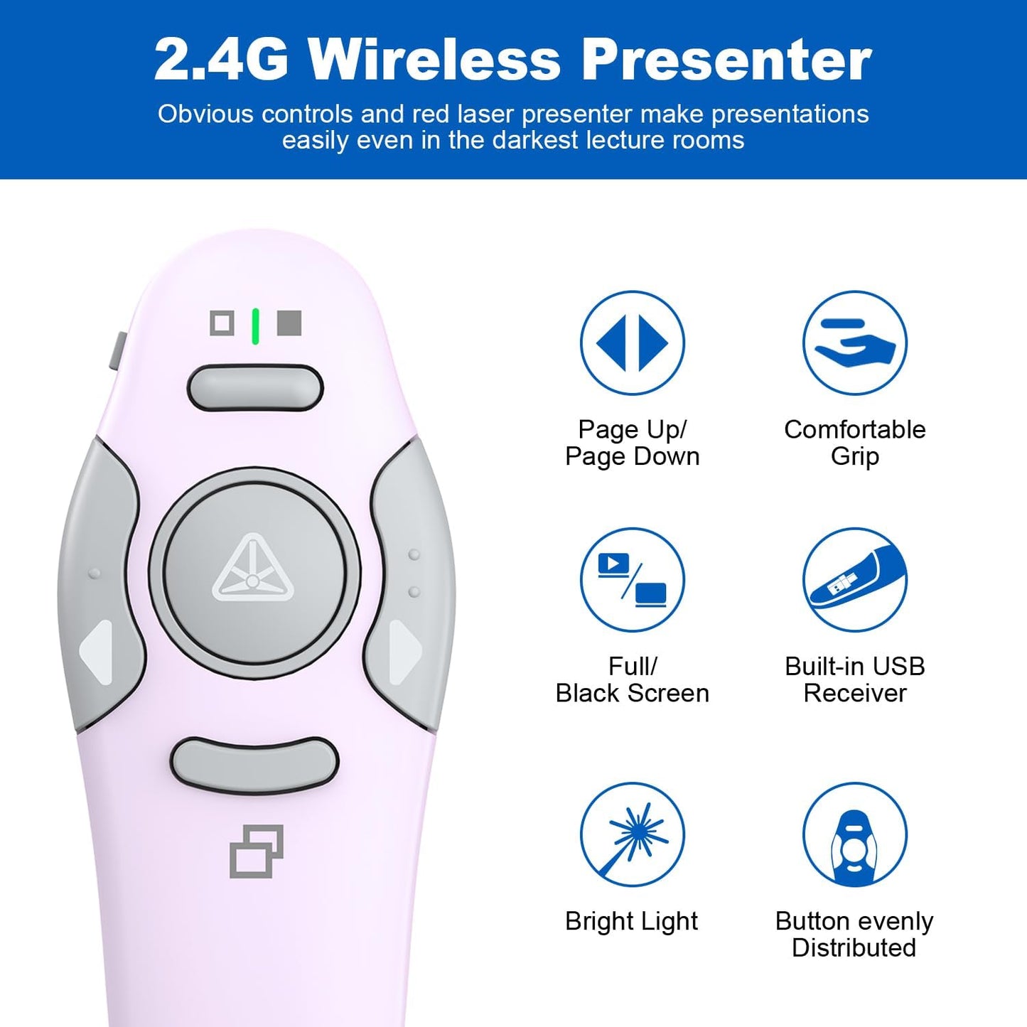 QUI Presentation Clicker Wireless Presenter Remote Clicker for PowerPoint Presentation Remote, PowerPoint Slide Advancer for Mac/Windows/Linux, Google Slide/PPT/Keynote, Type-c Purple