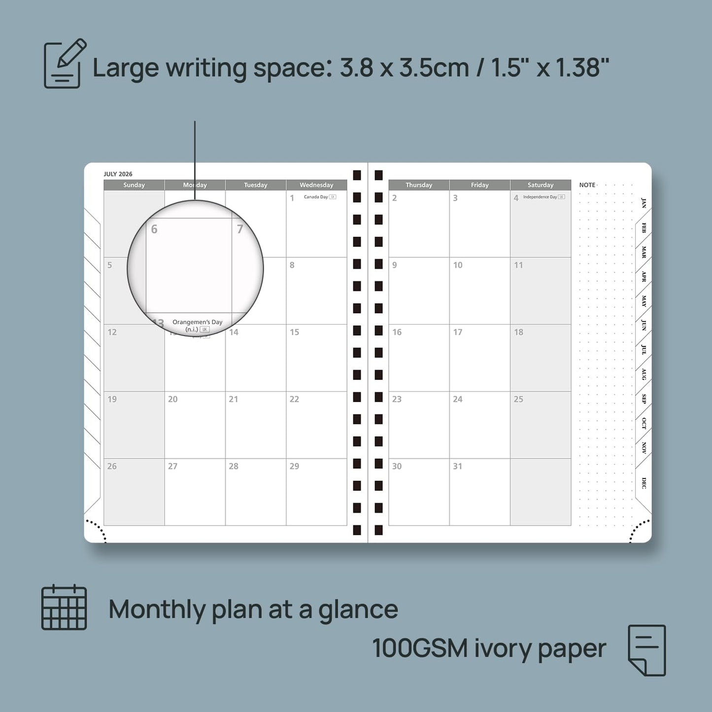 POPRUN 2026 Planner Weekly Notebook (Jan-Dec), Medium 8.5''x 6.5'' - Agenda 2026 Calendar Book with Monthly Tabs, Inner Pocket, Spiral Soft Cover, 100 GSM - Lilac