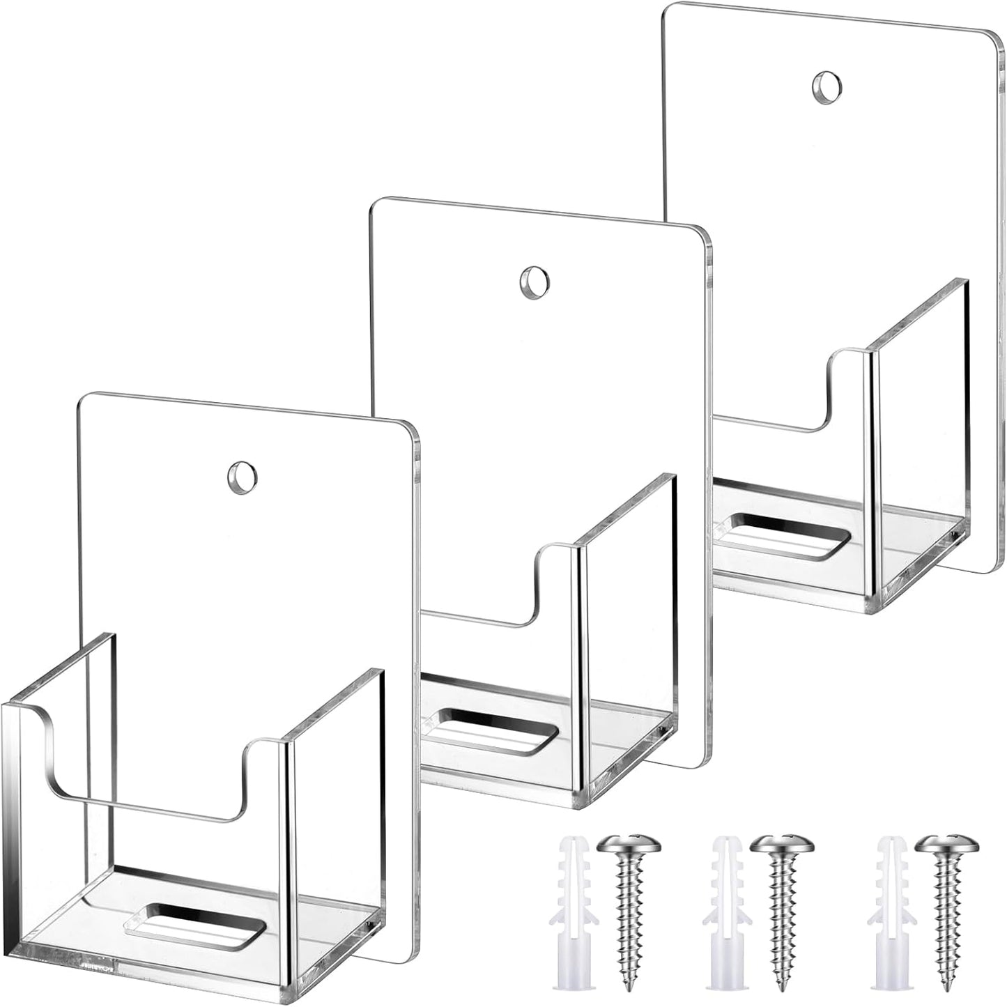 Chunful 3 Pcs Wall Mount Business Card Holder 3.75 x 2.75 x 1.25 Inch Vertical Clear Acrylic Card Display Rack Single Pocket Organizer Pre Drilled Plastic Display Stand for Home Office(Classic Style)