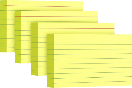 Yellow Index Cards 3x5, 200 Pack, Ruled Index Cards, Flash Cards for Studying, Heavy Note Cards for Office, Home and School, 4 Packs of 50