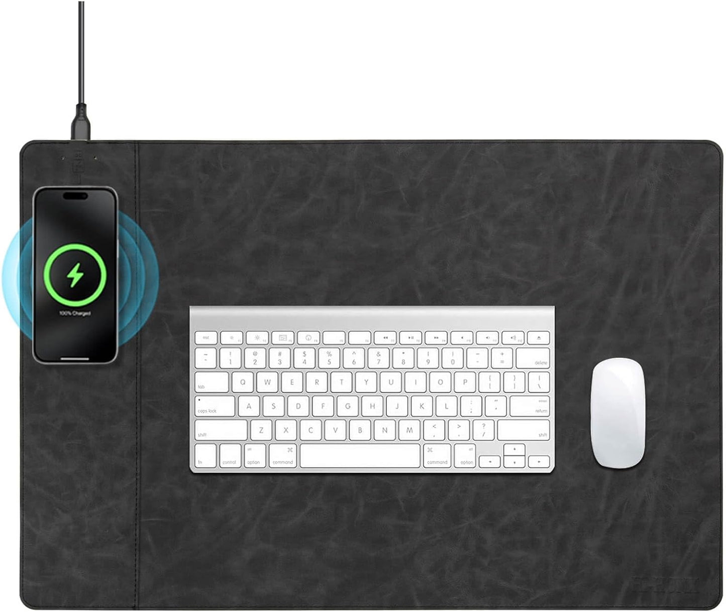 Magnetic Wireless Charging Desk Mat, Office Large Office Mouse Pad, Microfiber Leather Mouse Mat with Ultra-Smooth Surface, Waterproof Computer Keyboard Desk Mat for Office & Home, Laptop, Gray
