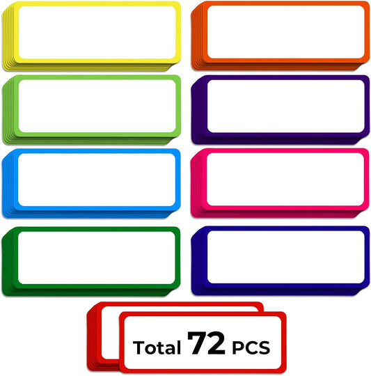Utron 72PCS Magnetic Dry Erase Labels, 3.2"x1.2" Reusable Colorful Name Plates, Waterproof Magnetic Label Stickers for Home, Office, School, Refrigerator, Locker, White Board (9 Colors)