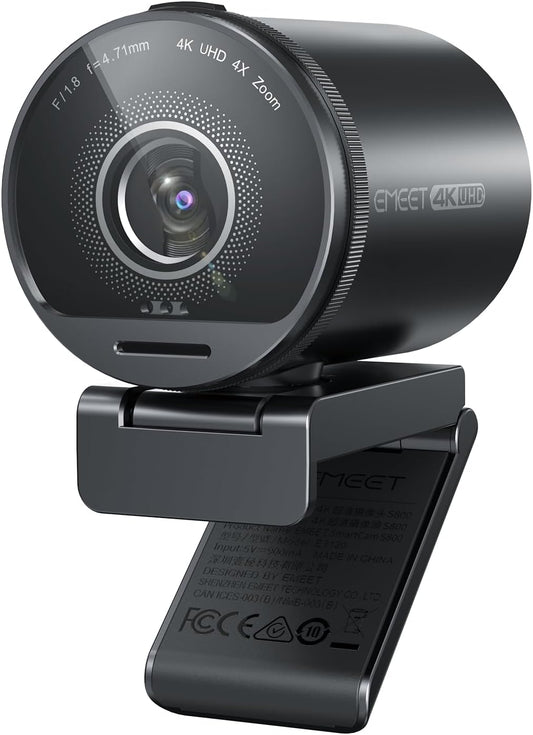 EMEET SmartCam S800-4K Webcam for Streaming, Sony 1/2'' Sensor, Supports HDR, PDAF&TOF Dual-autofocus, 1080P@60fps, 2 Noise-Cancelling Mics, 40°-73° FOV, Perfect for Live Streaming&Online Meetings