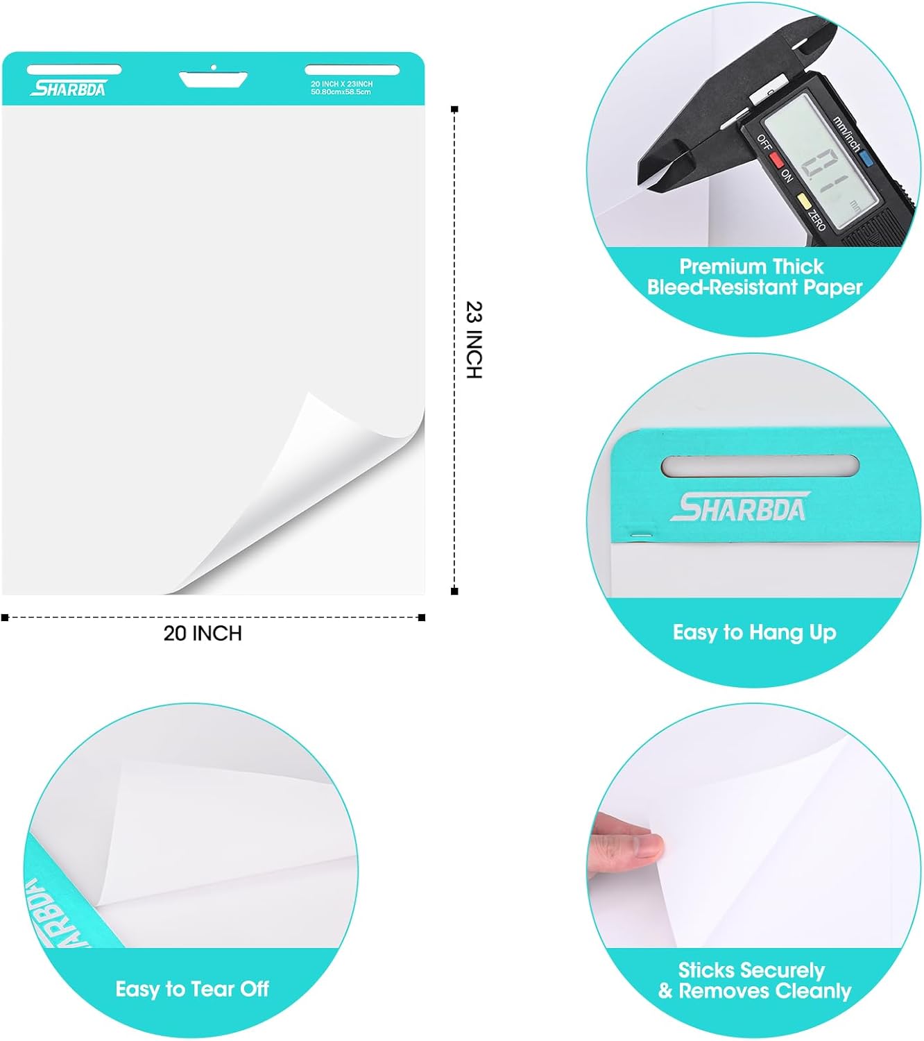 Sticky Easel Pad, 25 in x 30 in,Flip Chart, Chart Paper for Teachers, Large Self-Stick Easel Paper,Super Sticky & Bleed-Resistant,30 Sheets/Pad,10 Pads