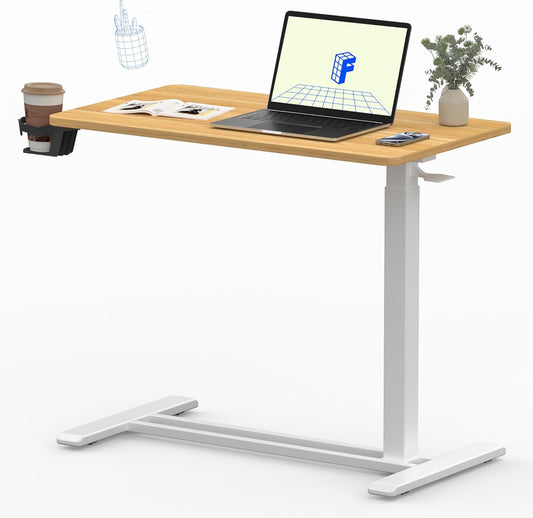 FLEXISPOT Mobile Standing Desk with Wheels Pneumatic Laptop Desk Rolling Computer Cart Movable Height Adjustable Small Sit Stand Desk Computer Workstations Home Use(31.5" W x 17.7" D, Maple)