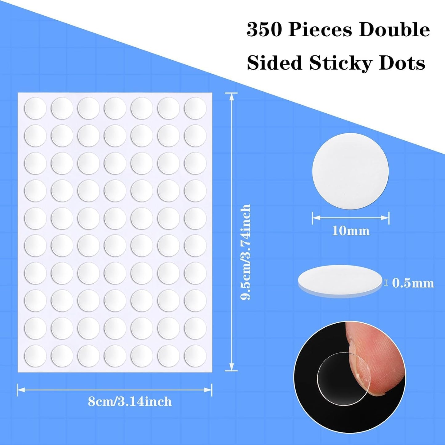 JUNEBRUSHS 350 Pieces Double Sided Sticky Dots, Sticky Tack for Wall Hanging Removable Poster Putty Clear Round Putty No Trace Adhesive Sticky Putty for Balloon Craft DIY Art Office Supplies (10 mm)