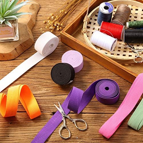 WILLBOND 12 Rolls Colorful Elastic Band Folding Elastic Cord Heavy Duty Stretch Band Knitted Flat Band for Sewing Crafts DIY Comforter Cuffs(1 Inch X 2.2 Yard,Bright Color)