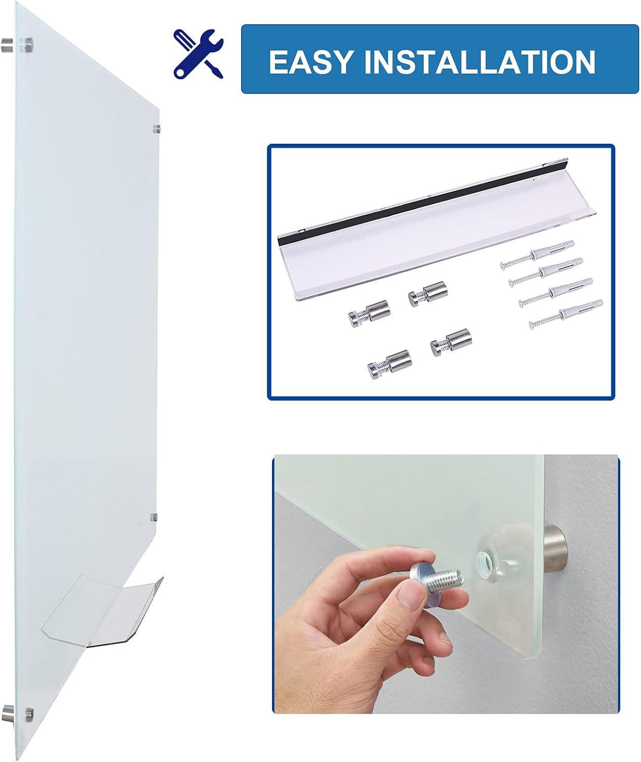 Glass Dry Erase Board - Large Magnetic Whiteboard with Frameless Mounting, Premium Tempered Glass Surface & Accessory Tray - Perfect for Office, Classroom, or Home (48" x 36")