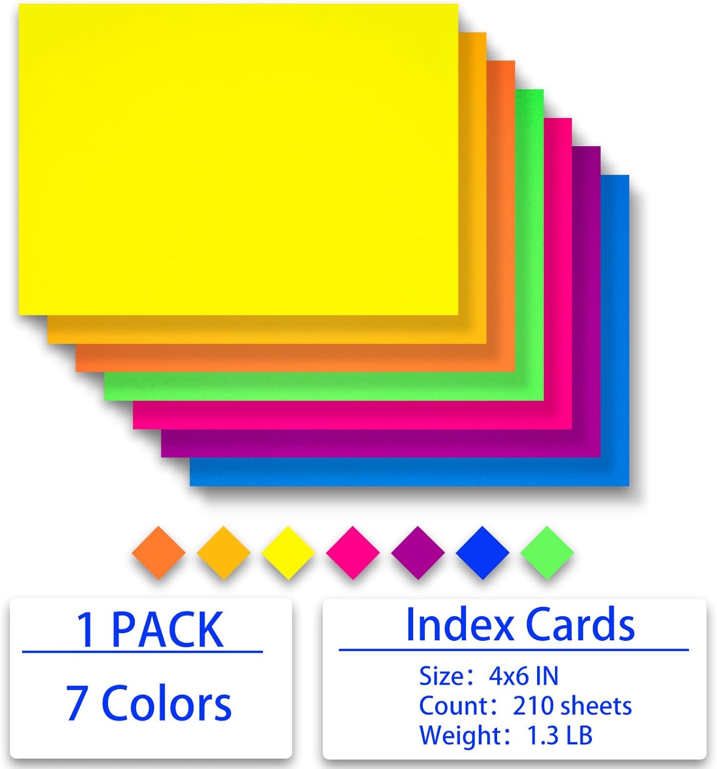 Index Cards 210-Count 4x6 Inch,178GSM Heavyweight Set of 7 Fluorescent Colors Paper Multicolor Study Cards