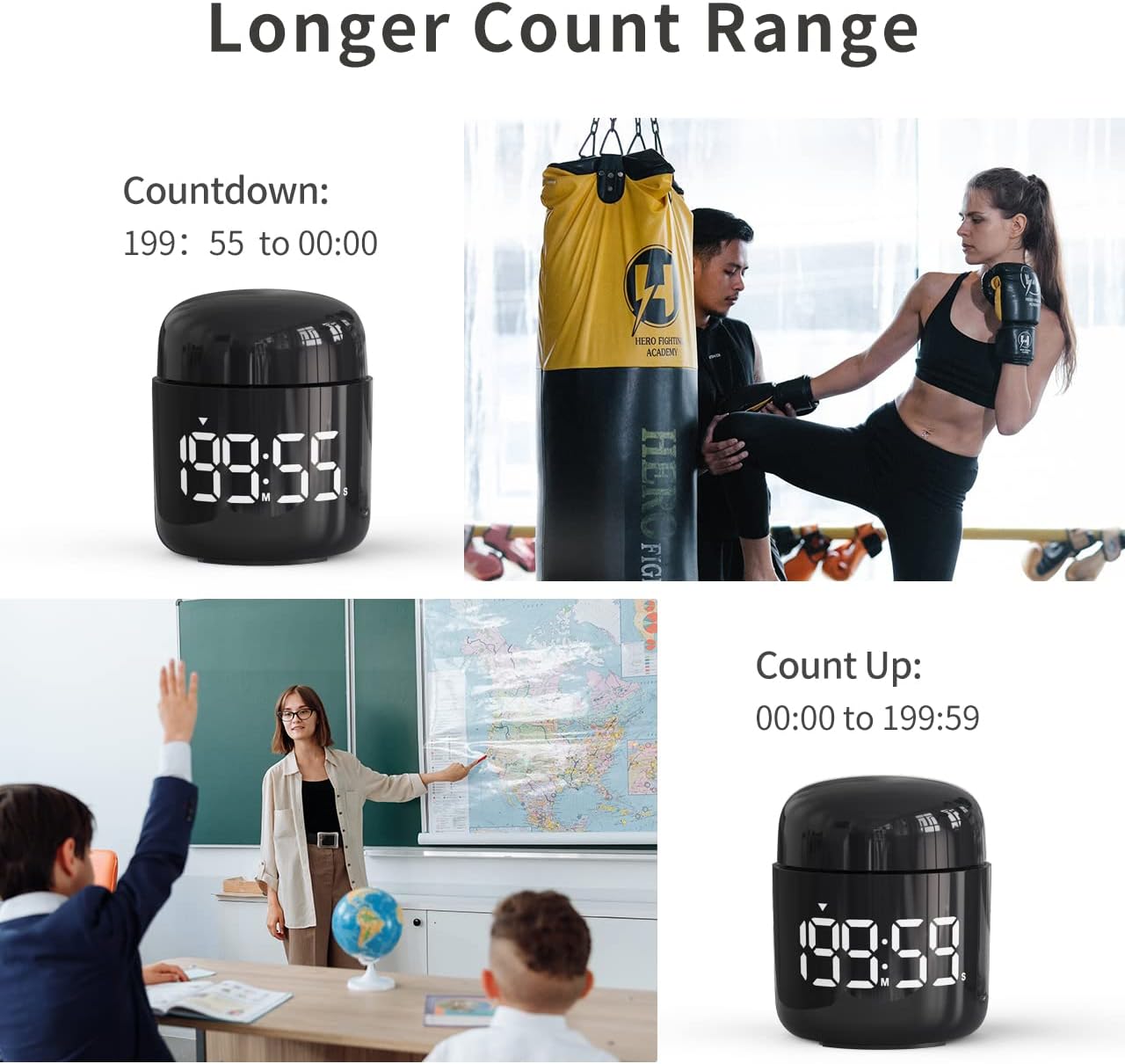 Digital Kitchen Timer,Countdown Countup Timer with Large LED Display Volume Adjustment,Timer for Cooking, Classroom Time for Kids and Teachers. (Black)