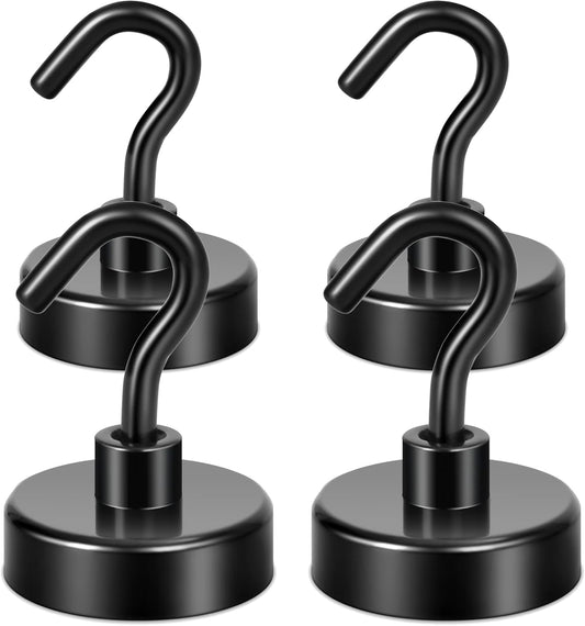 Neosmuk Magnetic Hooks, Heavy Duty Earth Magnets with Hook for Refrigerator, Extra Strong Cruise Hook for Hanging, Magnetic Hanger for Curtain, Grill(Matte Black,4 Pack)
