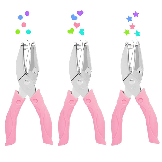 UCEC 3 Pack Hole Punch Shapes, Single Hole Punch,Mini Hole Puncher with Soft Grip, 0.2 Inch Star, 0.22 Inch Heart Hole, 0.25 Inch Circle Punch for DIY Craft Tag Clothing Ticket Scrapbook Tool