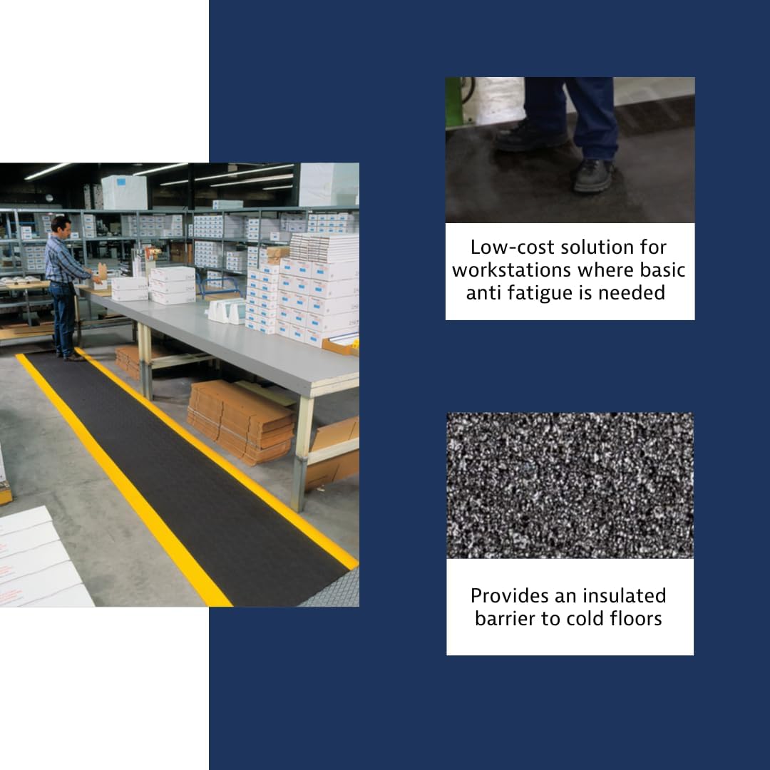 Notrax 411 Sof-Tred™ 3' x 12' x 9/16" Anti Fatigue Mat, Enhanced Slip Resistance with Beveled Edges and Pebbled Surface, Ideal for Industrial and Commercial Workplaces, Black/Yellow, 411S4312BY