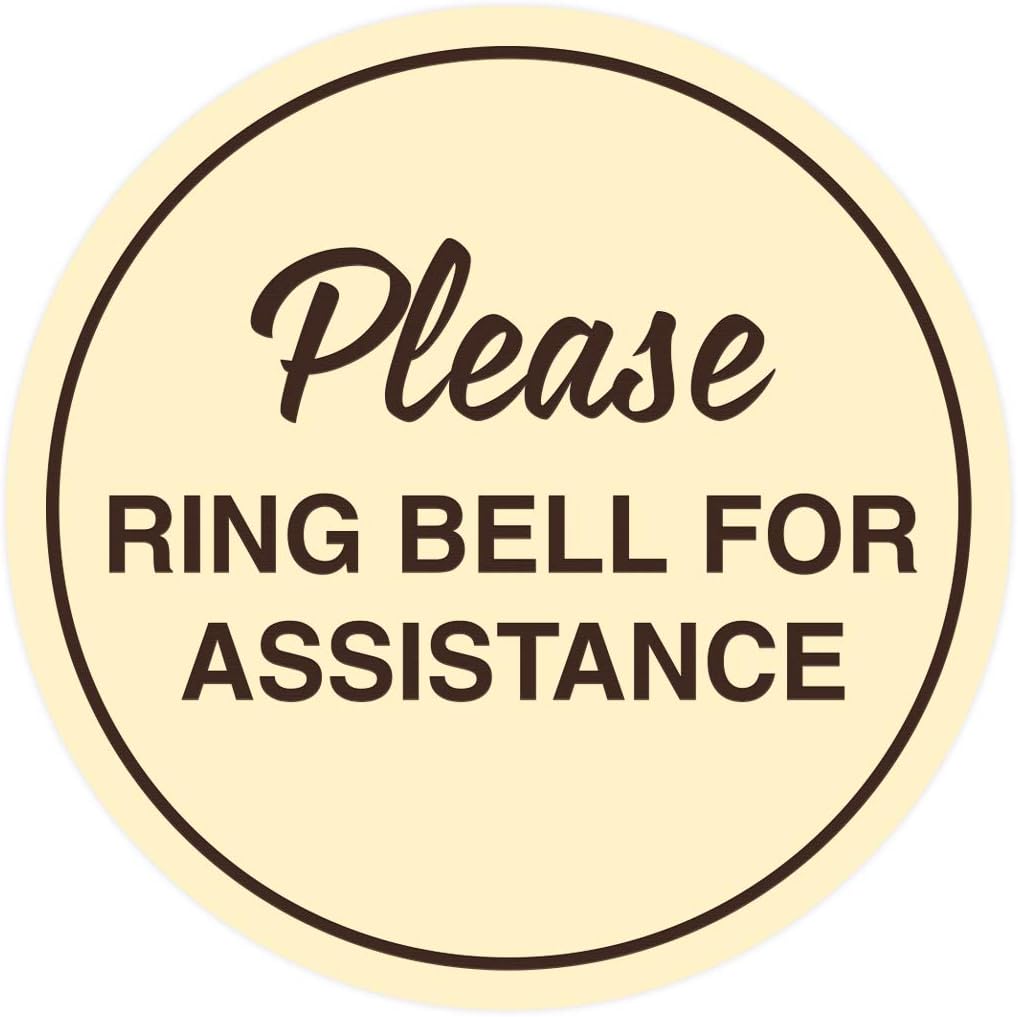 Signs ByLITA Circle Please Ring Bell For Assistance Wall or Door Sign | Easy Installation | Front Desk Reception Sign (Ivory/Dark Brown) - X-large (1 Pack)