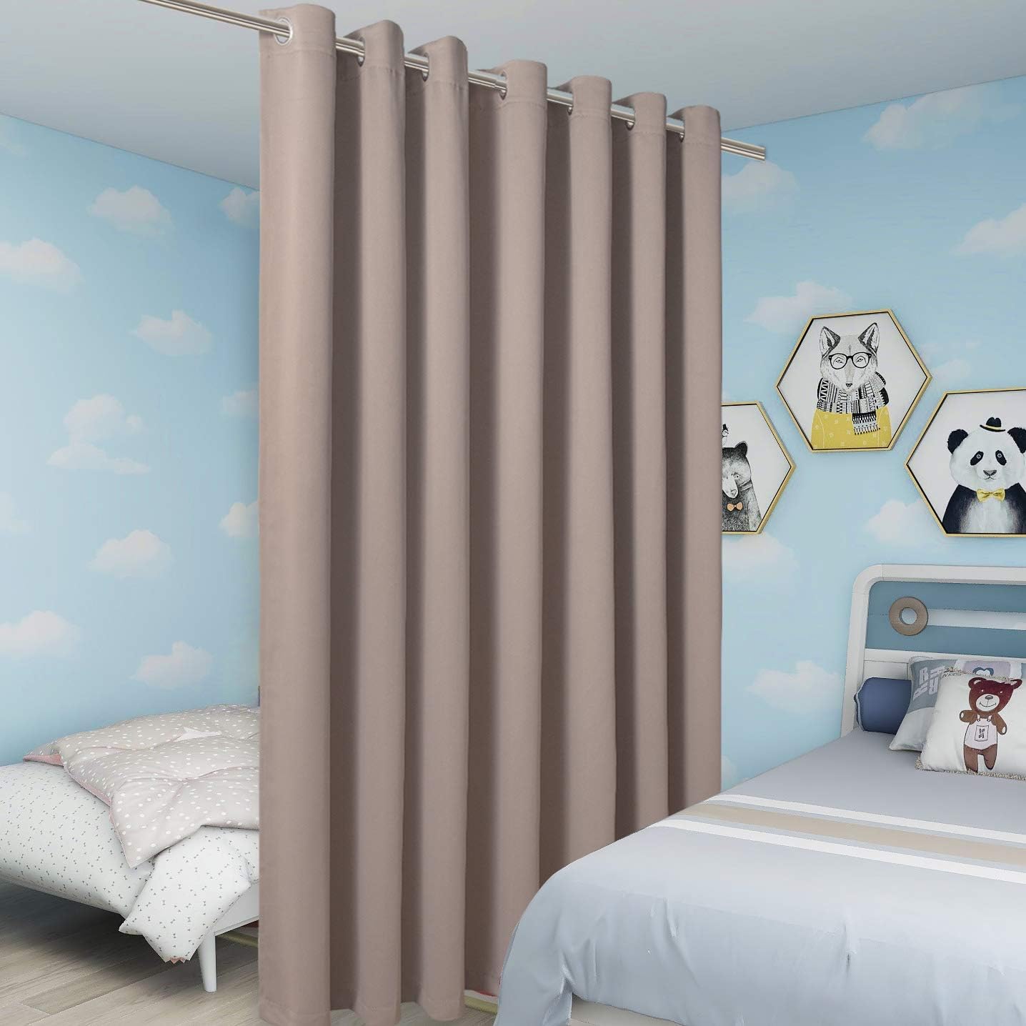 BONZER Room Divider Curtain Total Privacy Wall Noise Reducing Wide Blackout Curtains for Patio Sliding Glass Door, 84L x 108W Inch (7L x 9W ft), 1 Panel, Khaki