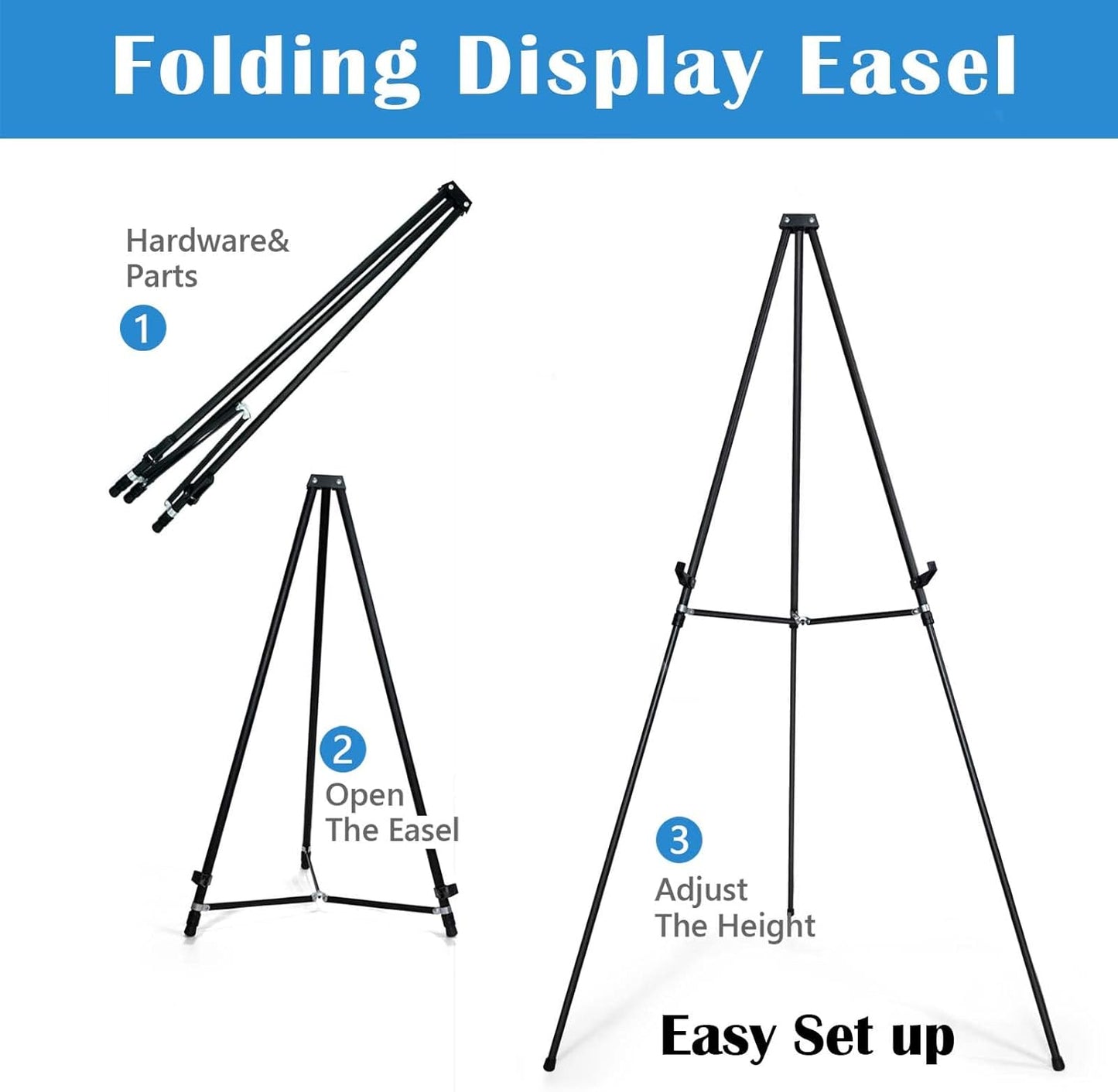 Falling in Art 66" Aluminum Display Easel, Presentation Stand with Adjustable Height for Signs, Posters, and Whiteboards, Black 2 Pack