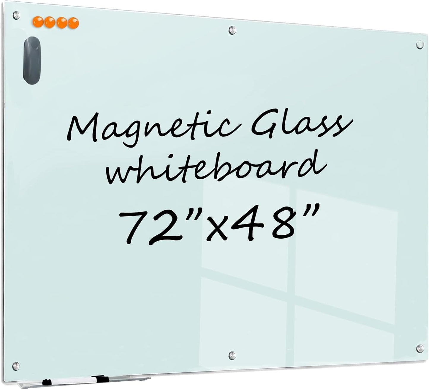 Magnetic Glass Whiteboard - 72"X48" Dry Erase White Board Frameless Glass Boards with Super Strong Magnets, Wall Mounted for Office, School and Home