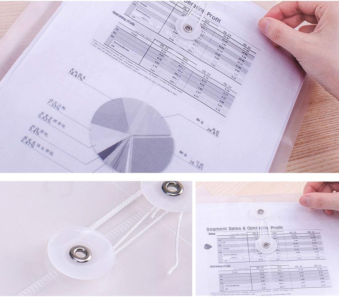 Letter Size Clear Poly Envelopes with String Closure Top Opening Folder Pack of 20 Bottom with Expanding Gusset