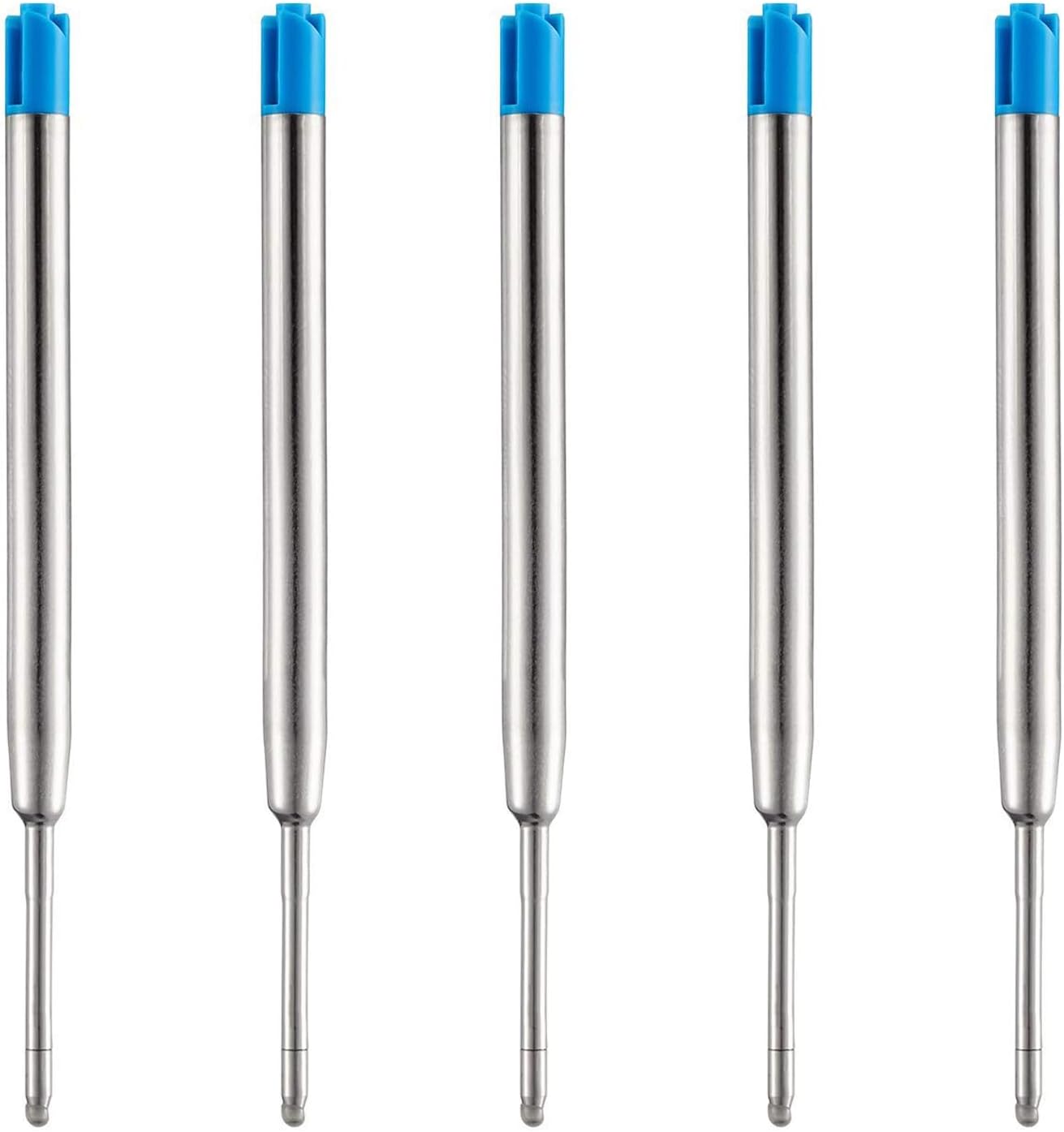 HeTaoCat Blue Ink Refill Pack of 5, Replaceable Ballpoint Pen Refills, Medium Point Metal Refil (Blue)