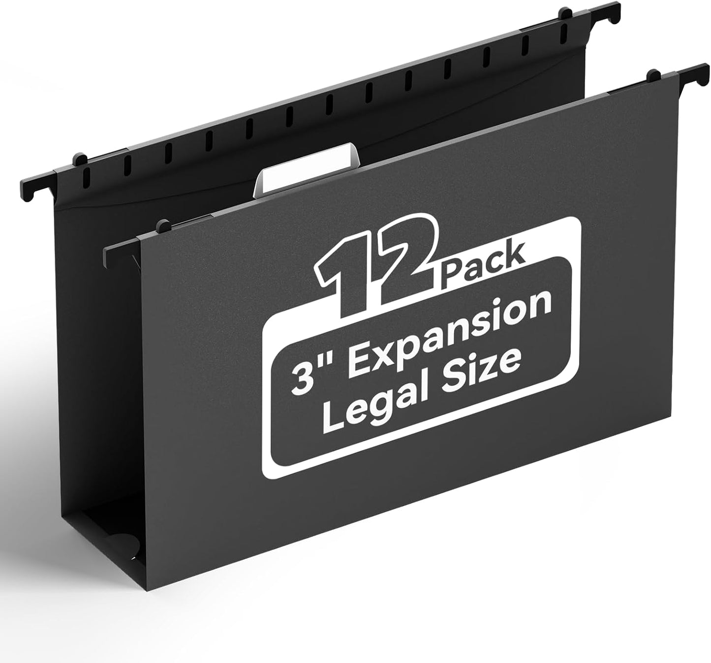 ANSOOK Plastic Legal Size Hanging File Folders, 3 Inch Reinforce Expanding File Folder,12 Pack Black Folders,File Cabinet Folders with Insertable Tabs,Accordion File Organizer for Office Home School