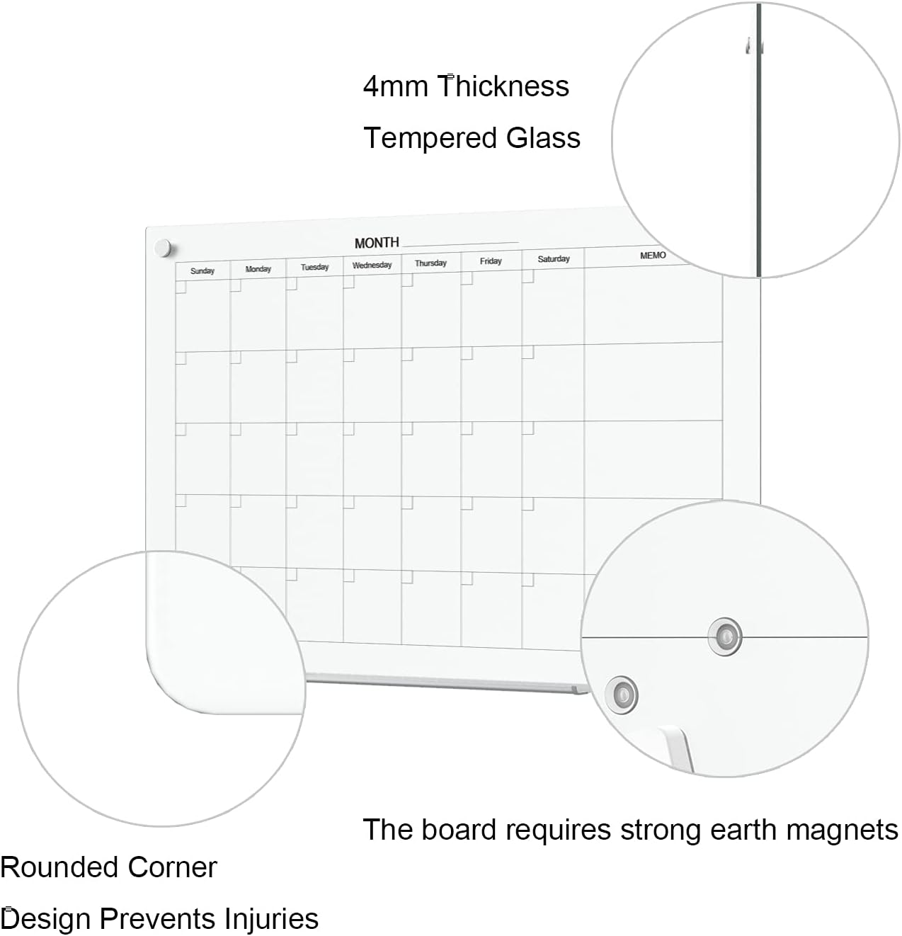 TOWON 47 x 35 Inch Glass Dry Erase Board, Magnetic Whiteboard Calendar, Monthly Planner Set, White