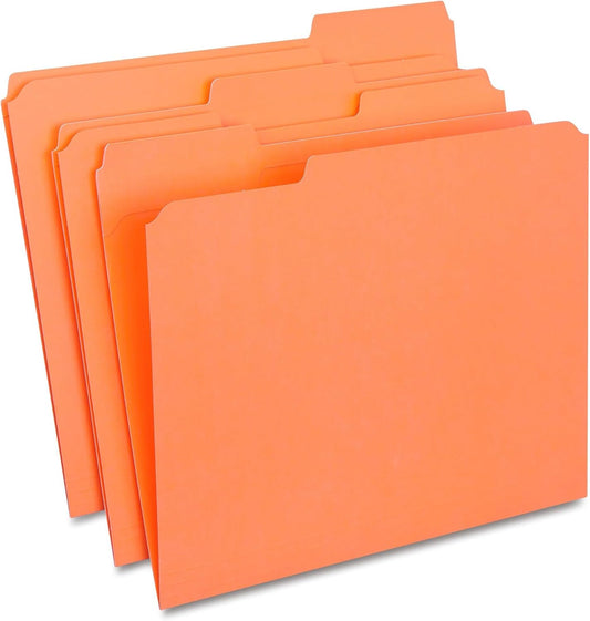 Staples 508929 Colored File Folders w/Reinforced Tabs Letter 3 Tab Orange 100/BX