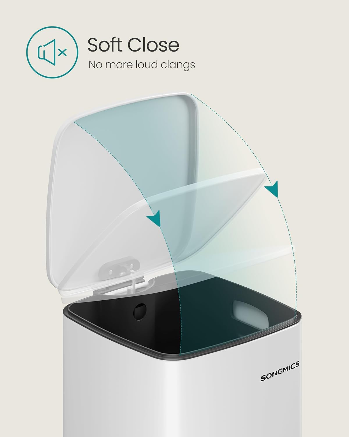 SONGMICS Kitchen Trash Can, 8-Gallon (30 L) Trash Bin, Stainless Steel Garbage Can, with Inner Bucket, Soft Close and Stays Open, Cloud White ULTB593W01