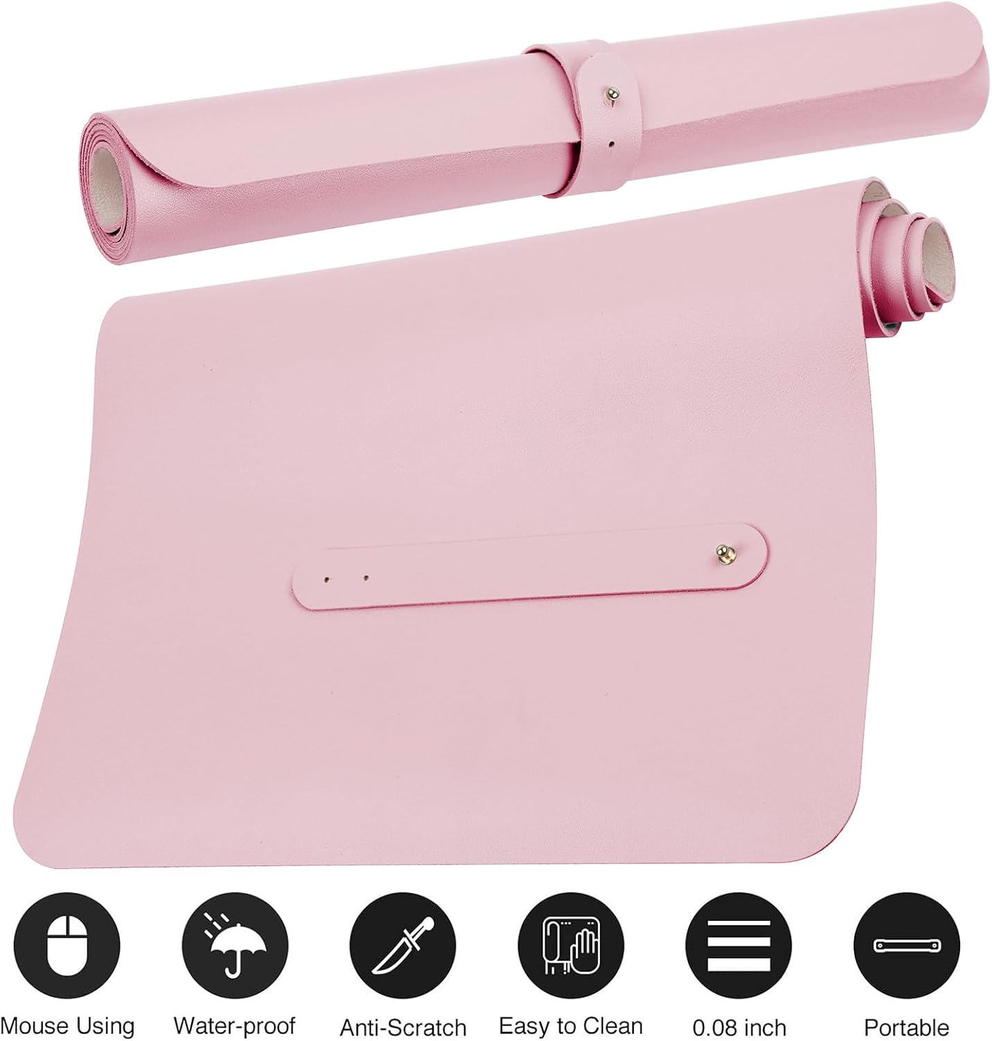 Boutilon Leather Desk Pad Protector,Non-Slip Mouse Pad,Laptop Desk Pad,Office Mouse Mat,Waterproof Leather Desk Blotter,Desk Writing Pad for Office and Home (S-Light Pink,24"x 14")