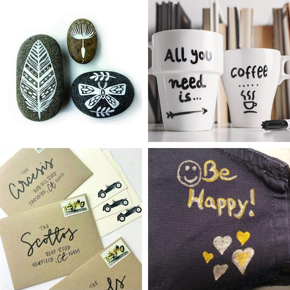 Overseas Permanent Paint Markers Pens - 3 Pack White Oil Based Paint Pens, Medium Tip, Quick Drying and Waterproof Marker Pen for Metal, Rock, Wood, Fabric, Plastic, Canvas, Mugs, Stone, Glass