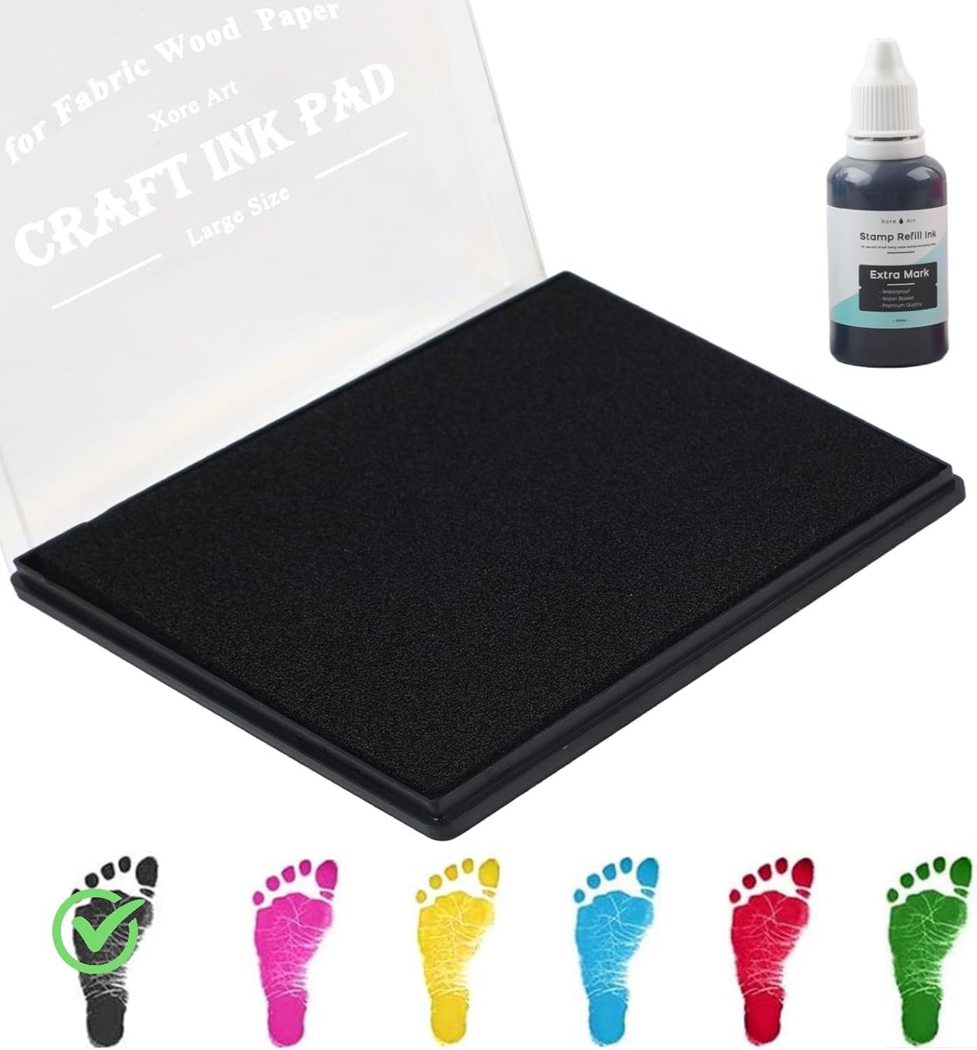 5"x4'' Large Ink Pad Washable Stamp Ink Pad for Baby Footprint Handprint with 30ml Premium Refill Ink (Black)
