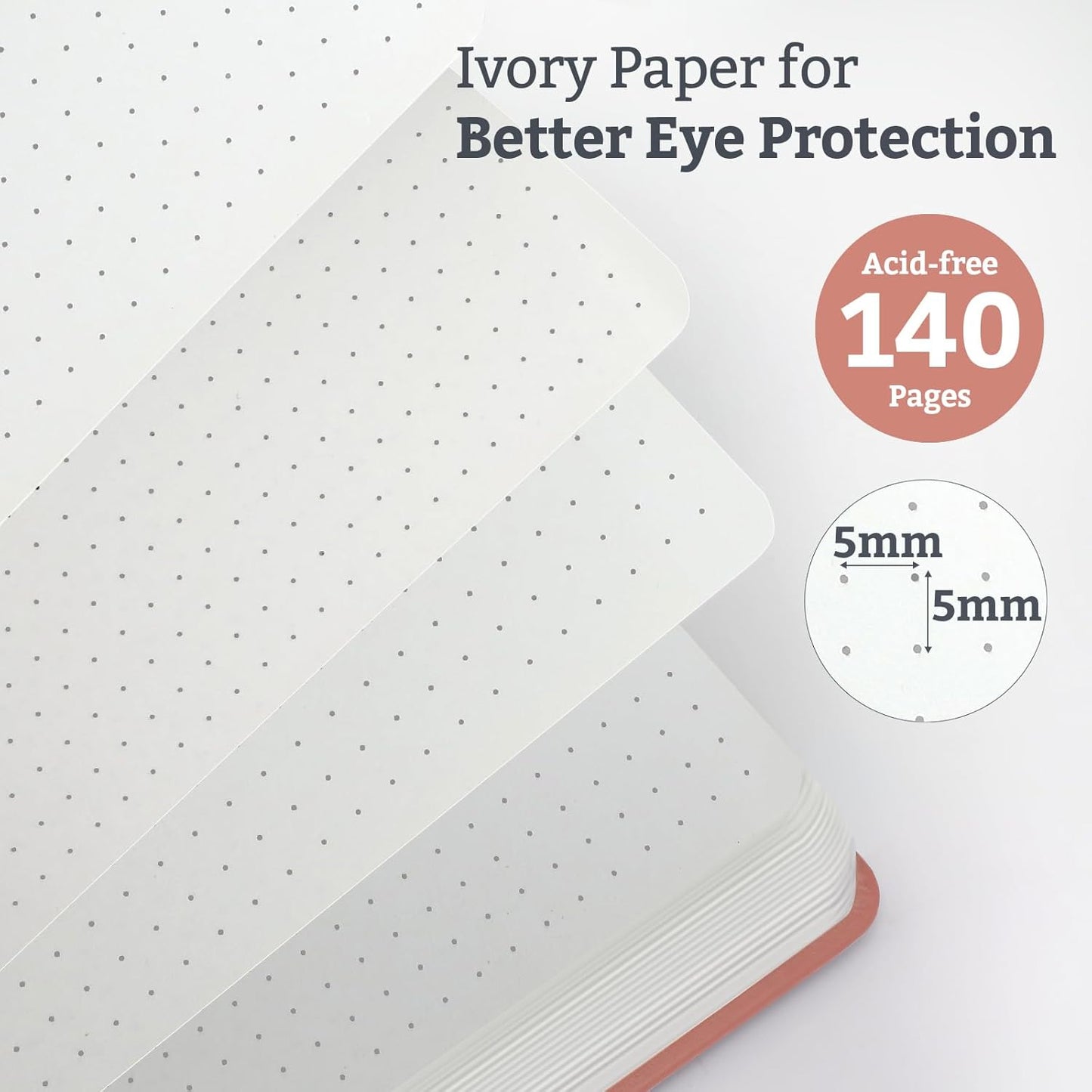 2Pack Bullet Dotted Hardcover Journal Notebook, A5 140 Pages 120Gsm Thick Paper for School,Note Taking,Work,Diary，5.7"*8.3",Blush