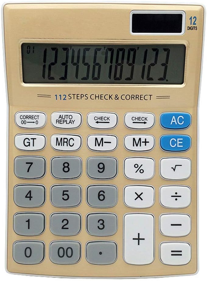 Meichoon Desktop Calculator Standard Function Solar Battery Dual Power with 12 Digit Large LCD Display Basic Calculating Machine for Office/Home Elegant Design KA05