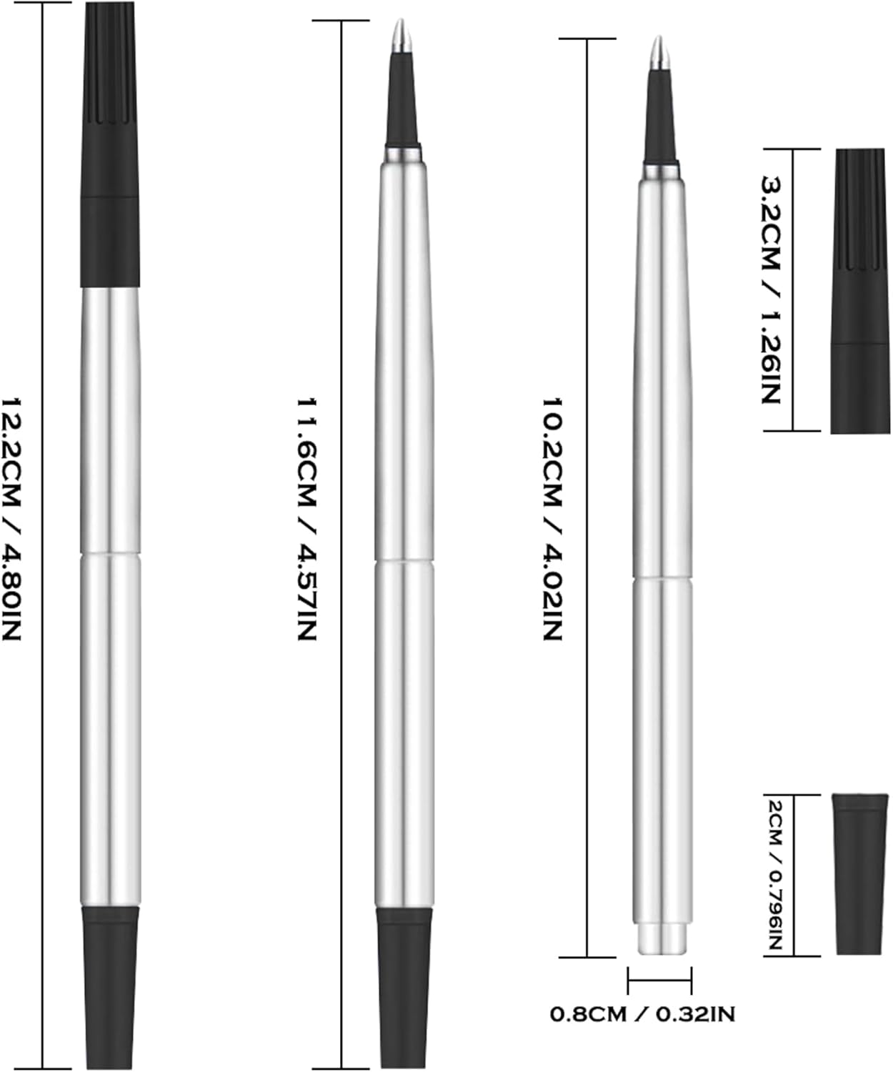 DunBong Quink Ink Rollerball, Compatible with Parker Rollerball Pens, 0.5mm Fine Point, Black Ink Refill Pack of 5, Replaceable Gel Ink Pen Refills, Smooth Writing (Black-0.5mm)