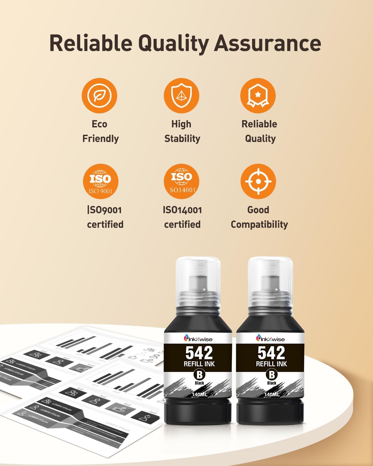 Replacement for 542 Black Ink Pigment Ink Compatible with ET-5880 ET-5850 ET-5150 Work with Ecotank Pro ET-5170 ET-5180 ET-5800 ET-16650 ET-16600 ET5150 ET5170 Printers, 2×140ML