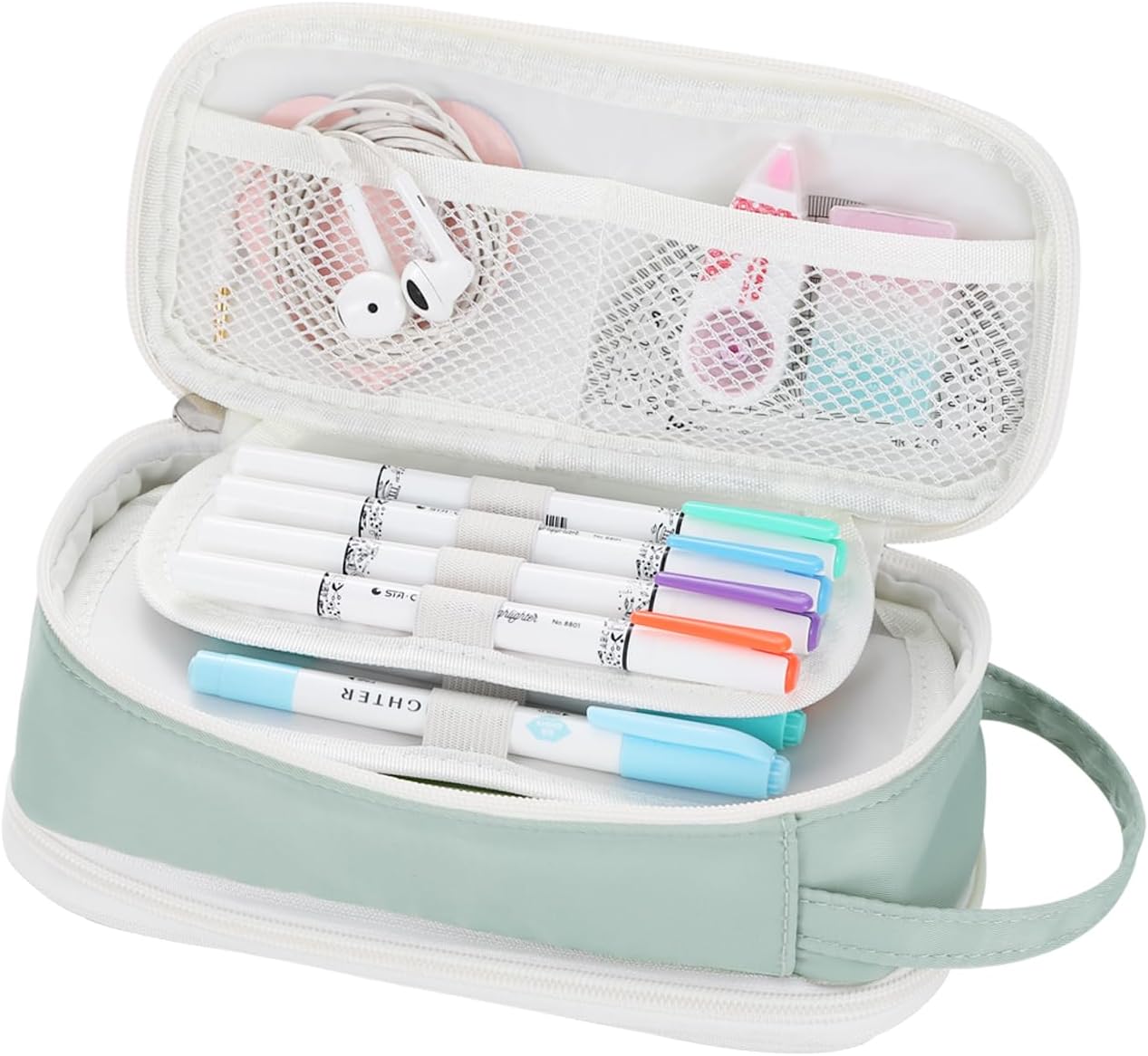 Dugio Big Pencil Case for Girls Teens Kids Zipper Pencil Pouch with Handle Organizer Pencil Bag Aesthetic Pencil Pen Case for School Green