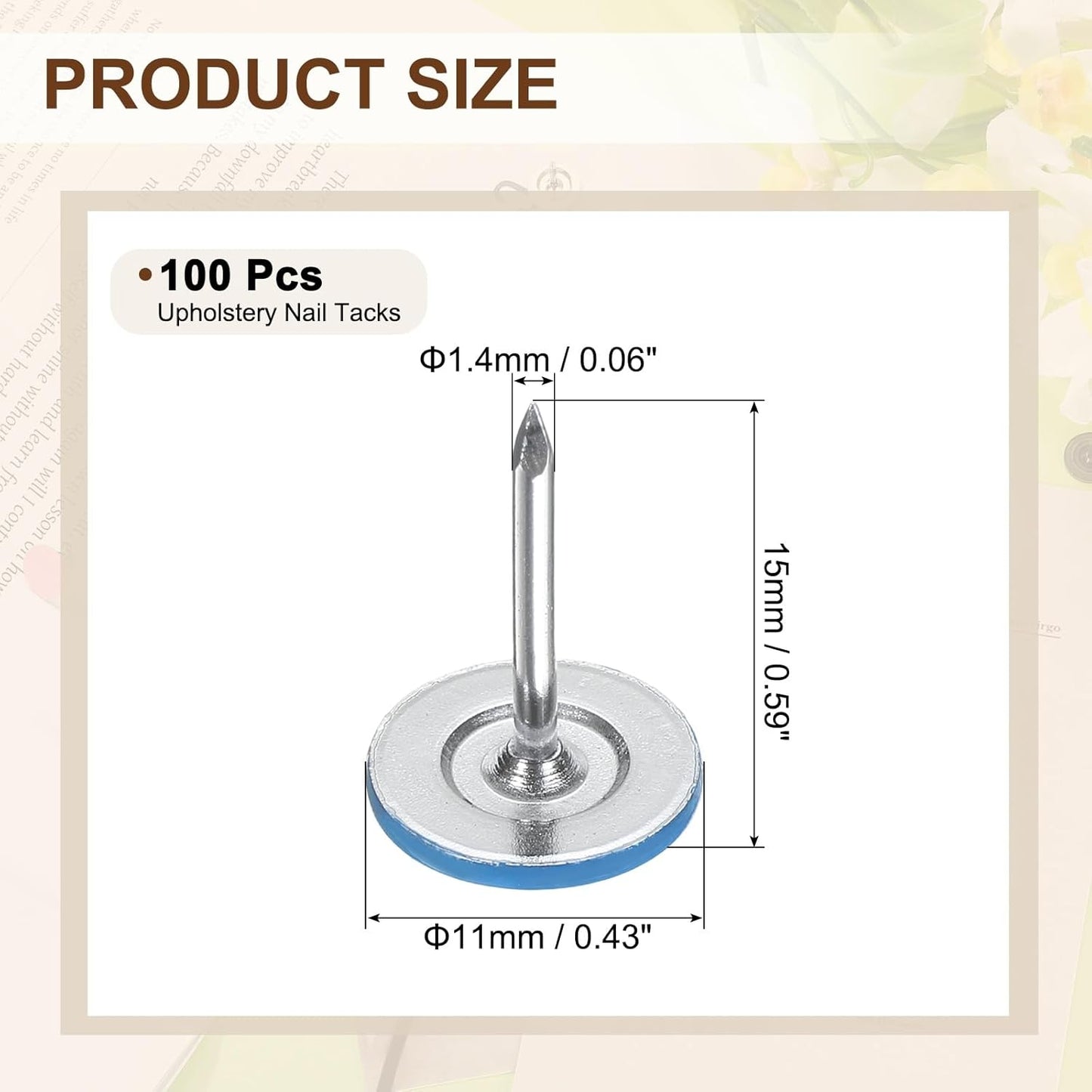 uxcell 100Pcs Upholstery Tacks, 11mmx15mm Flat Head Thumb Tack Decorative Furniture Nails Push Pins for Furniture Sofa Headboards, Blue