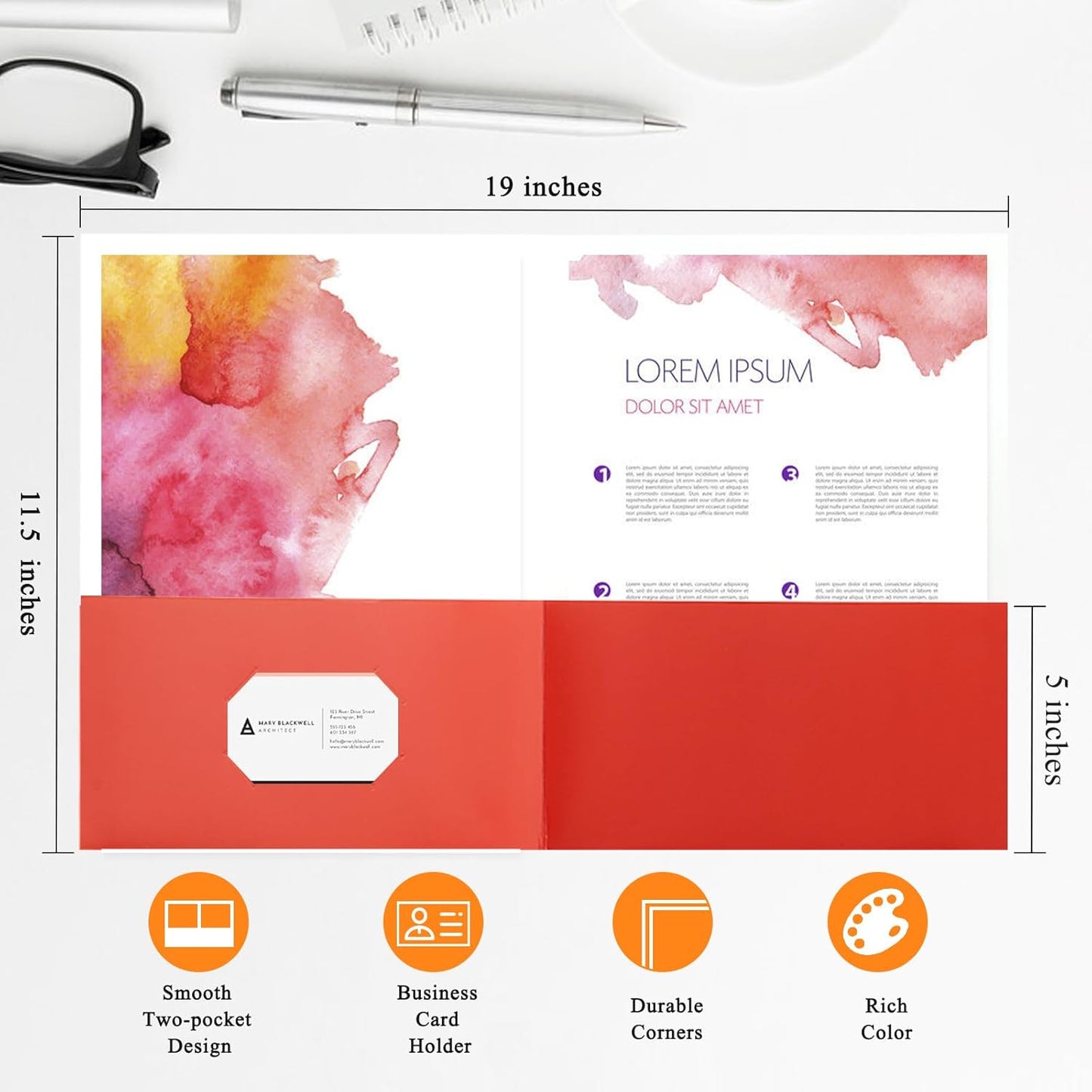 50pcs Red Folders with Two-Pockets Fit Letter Size Paper,Paper File Designed for Office,Home and Classroom Use