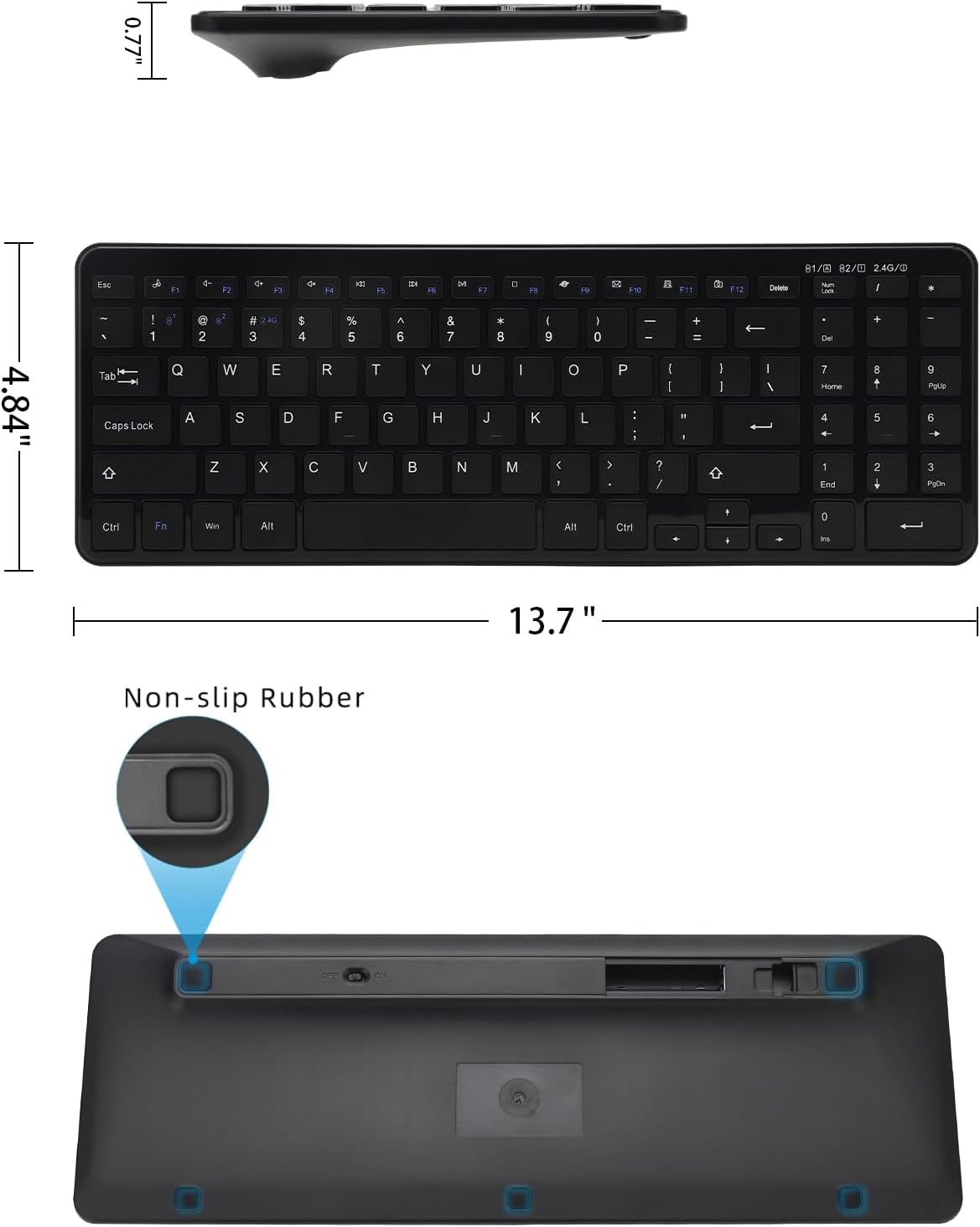 Wireless Bluetooth Keyboard, Universal Multi-Device Keyboard with Number Pad and Media Hotkeys, USB + Dual BT Connection, Ergonomic Design Slim for Windows Computer/Laptop/Tablet