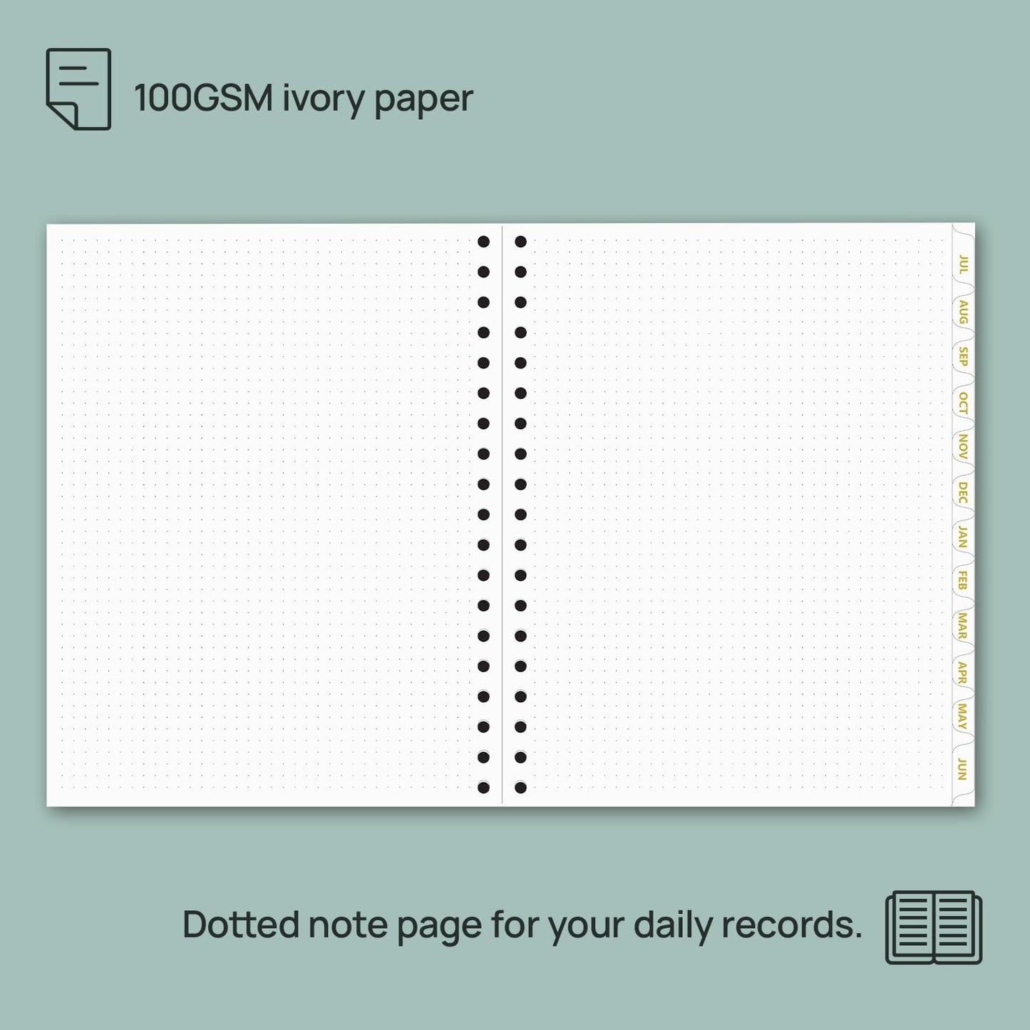 POPRUN Monthly Planner 2025-2026 Spiral Hardcover (8'' x 10''), 18 Months Calendar (Jul.2025 - Dec.2026)- 2 Pages per Month with Dotted Note Pages, Sunday Start, Laminated Tab - Haze Blue