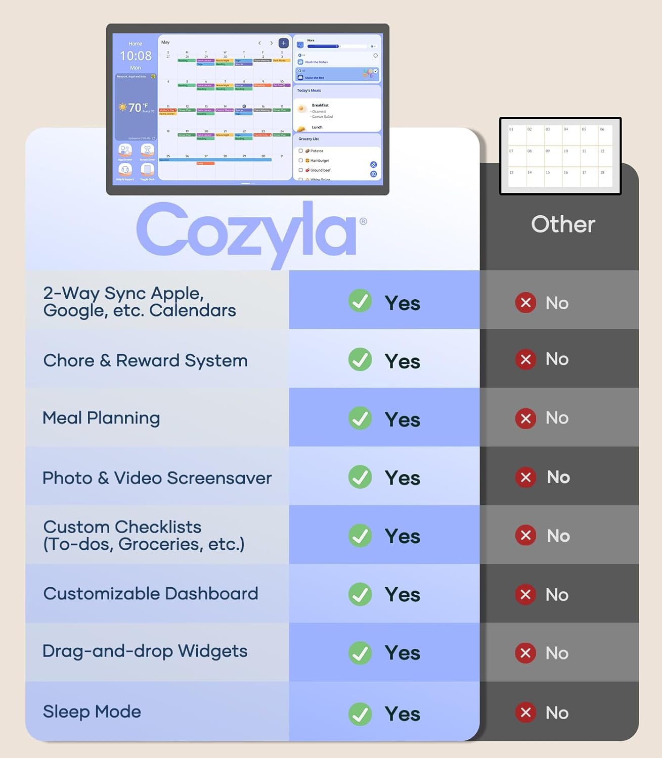 Digital Calendar+ 2: 24 Inch Wall Touch Screen Chore Chart Customize Dashboard Smart Electronic Calendar for Family Schedules Meal Planner Supports All Google Play Apps Wall Mount Black