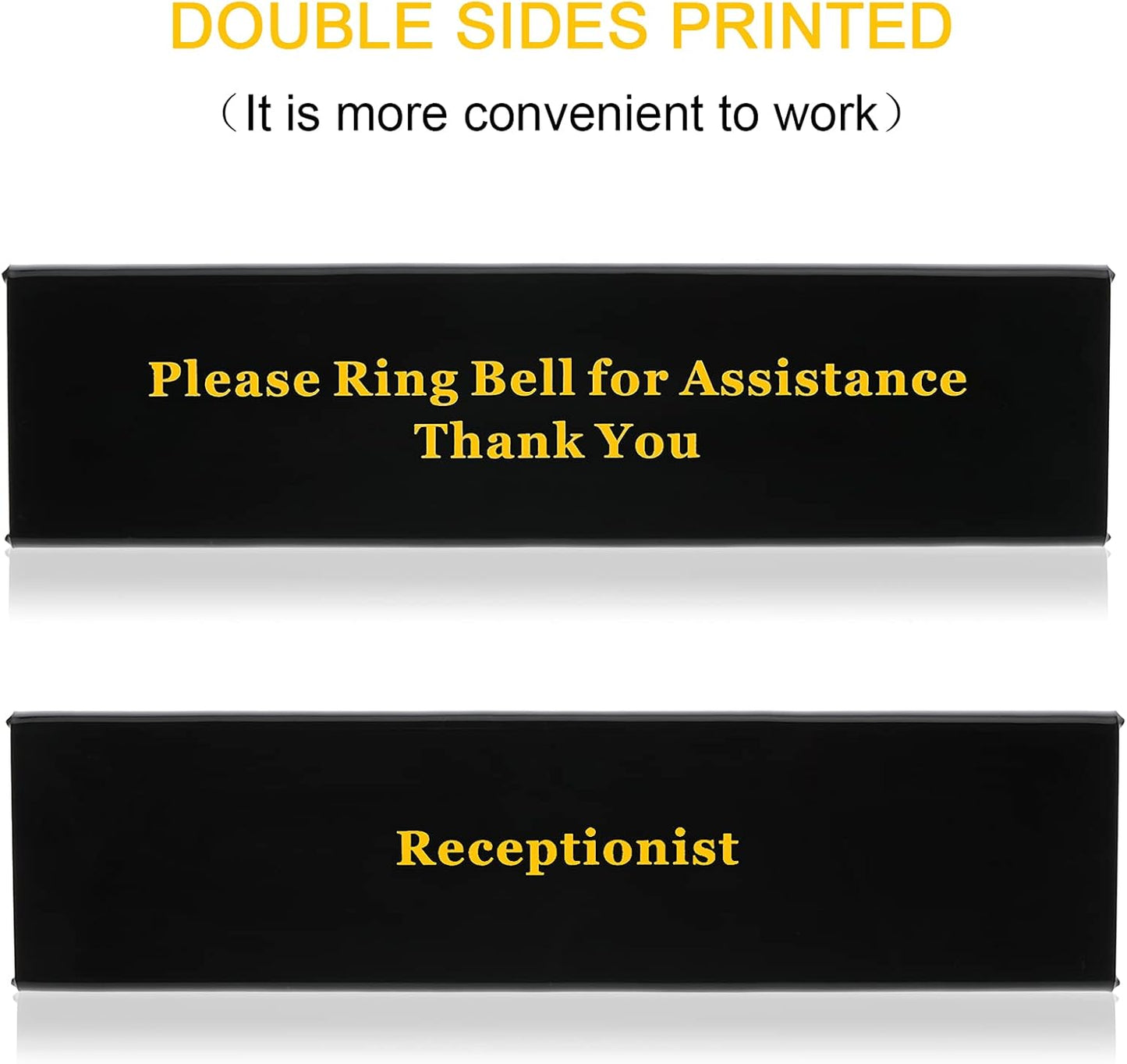 Boao Desk Service Dinner Bell Metal Silver Call Bell and Double Side No Receptionist Sign Please Ring Sign for Service Assistance for Hotel School Restaurant Reception Area(Yellow Bell)