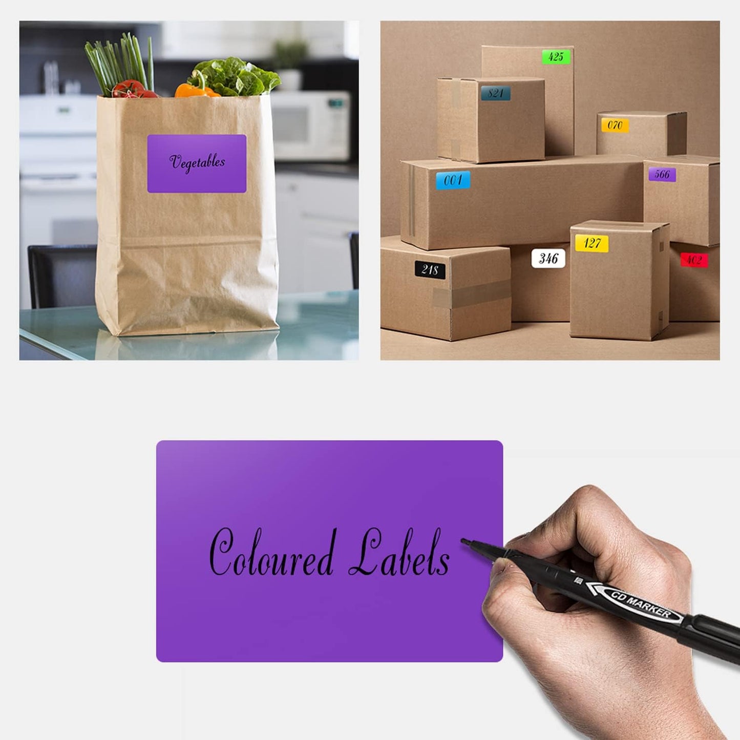 Rectangle Labels Sticker 3×5 Inch Vinyl Floor Stickers Color Coding Name Tags Roll Removable 200 PCS, Purple